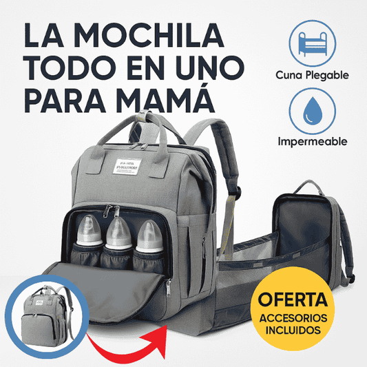 MamáGo™ | Mochila Maternal 3 en 1 con Cuna Plegable, Térmica e Impermeable